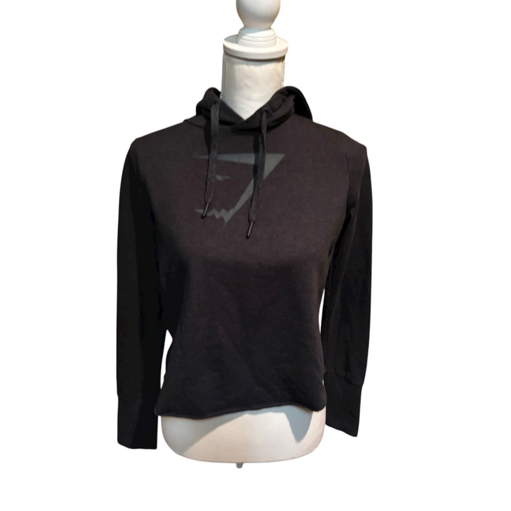 Gymshark XS Gray Open Back Crossover Hoodie Long Sleeve‎ Cropped Sweatshirt